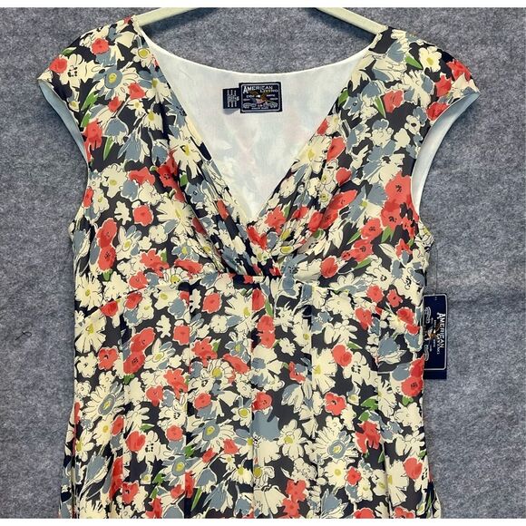 NWT AMERICAN LIVING Dress Size 10 Multicolor Navy Floral Midi Cap Sleeves Garden - Picture 2 of 13